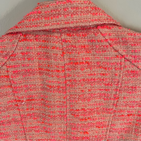 Anthropologie Elevenses Tweed Pink & Off White Zipper Front Moto Jacket | 6 - Picture 9 of 12